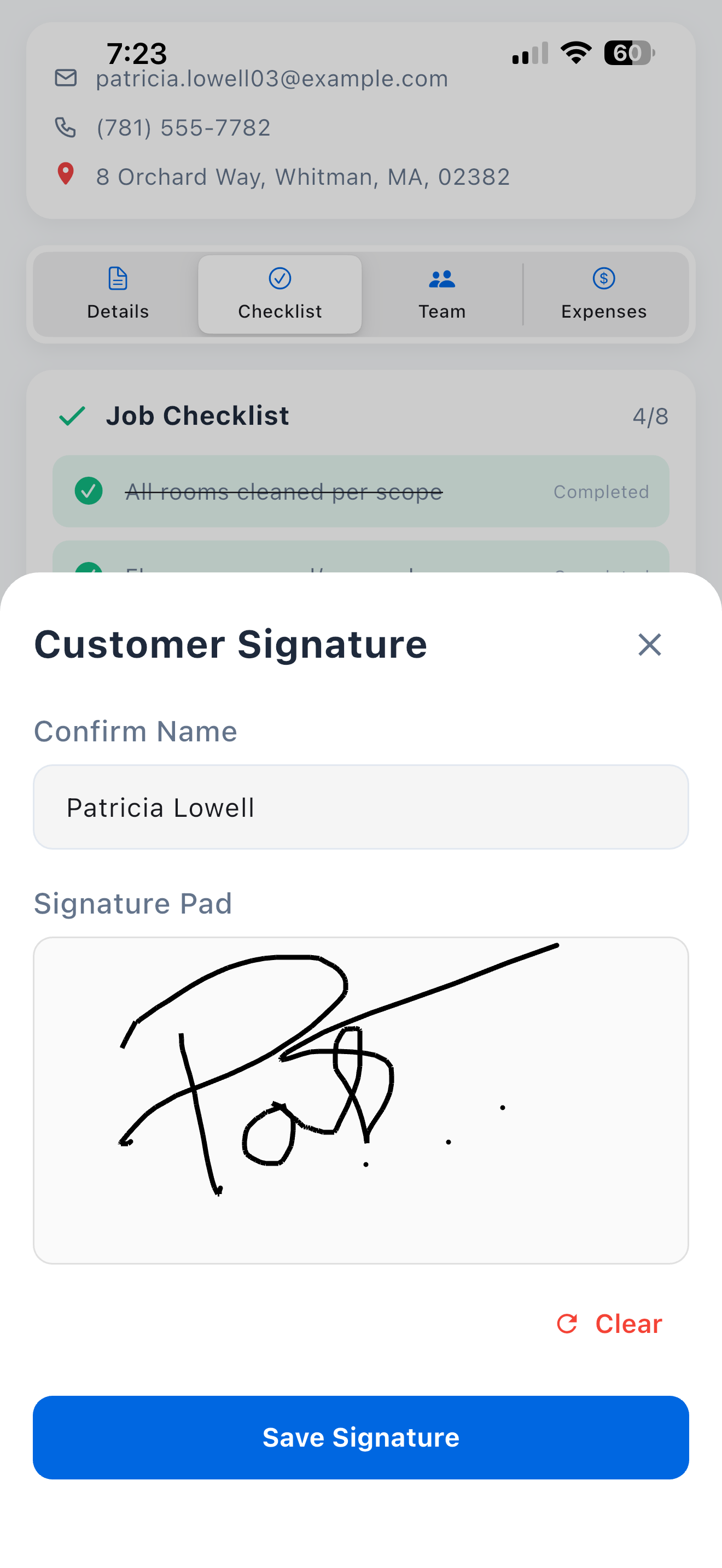 Trabio digital signature capture for job completion